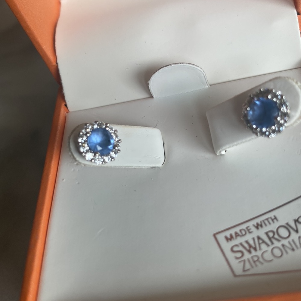 Kiera Couture Blue and Clear Swarovski CZ Studs - Picture 2 of 7